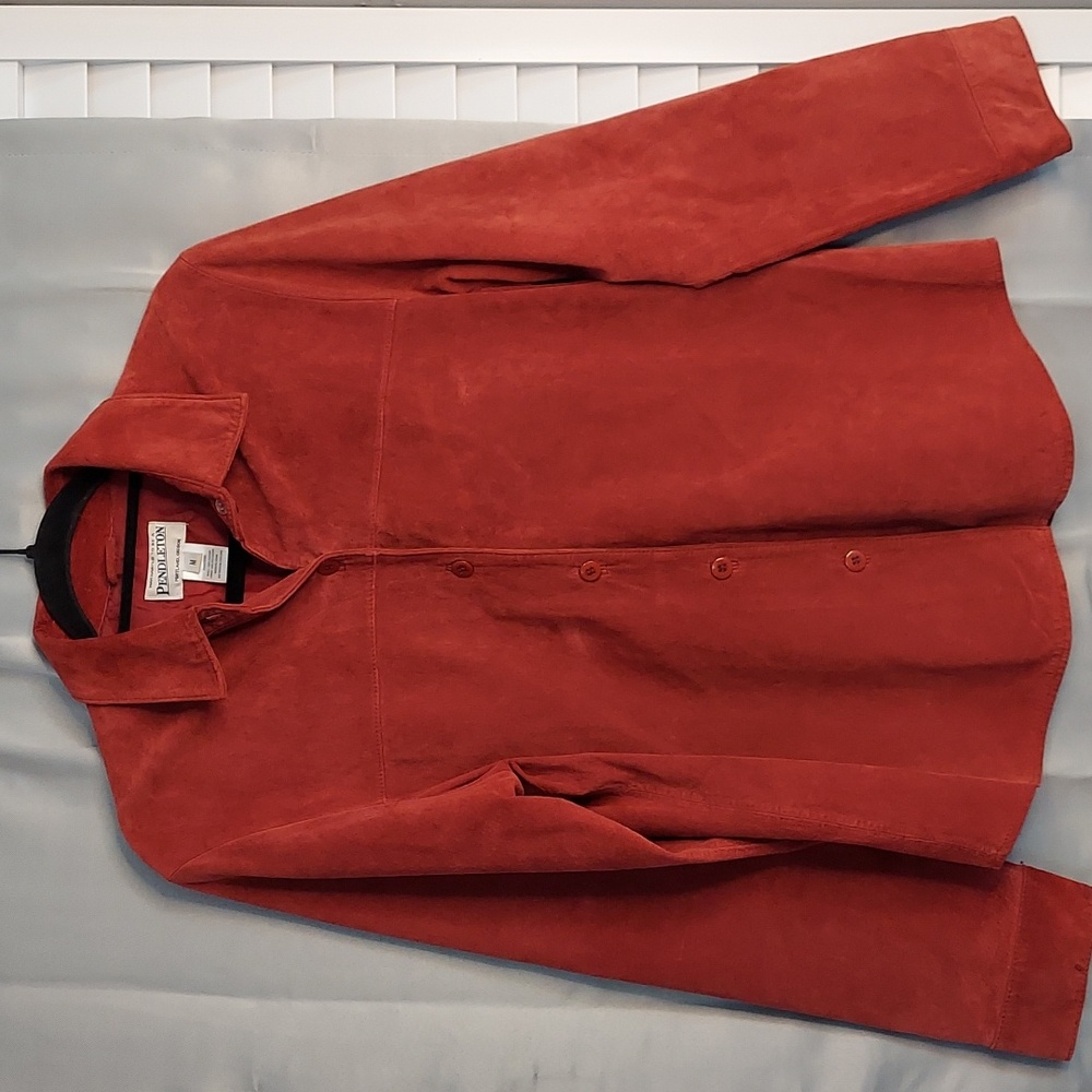 Pendleton Suede Shirt, Size Med, Brick Red, Genuine Leather, Buttondown, Collar‎